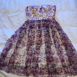 Aidan Mattox strapless floral tea length gown.